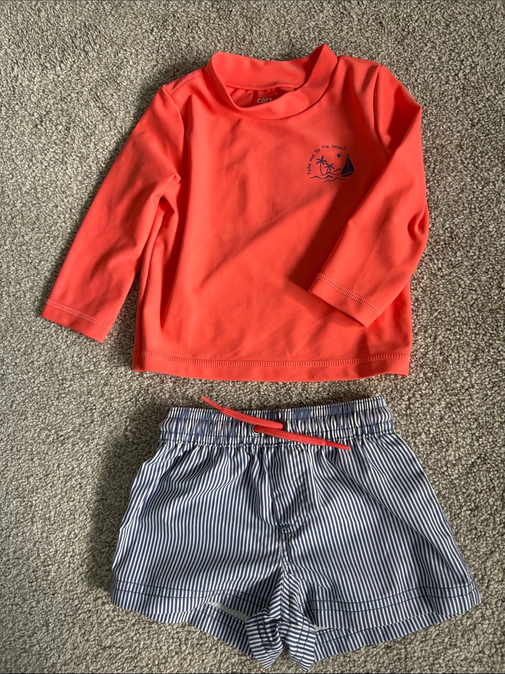 Carter's Just One You Long-Sleeve Rash Guard and Striped Swim Shorts Set